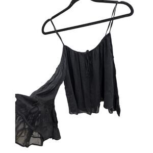 Zara BLACK SHEER OFF THE SHOULDER TOP WITH LONG BELL SLEEVES size Medium